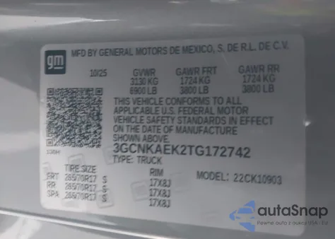 2026 Chevrolet Silverado 1500 4Wd Standard Bed Wt from USA, damaged, VIN 3GCNKAEK2TG172742